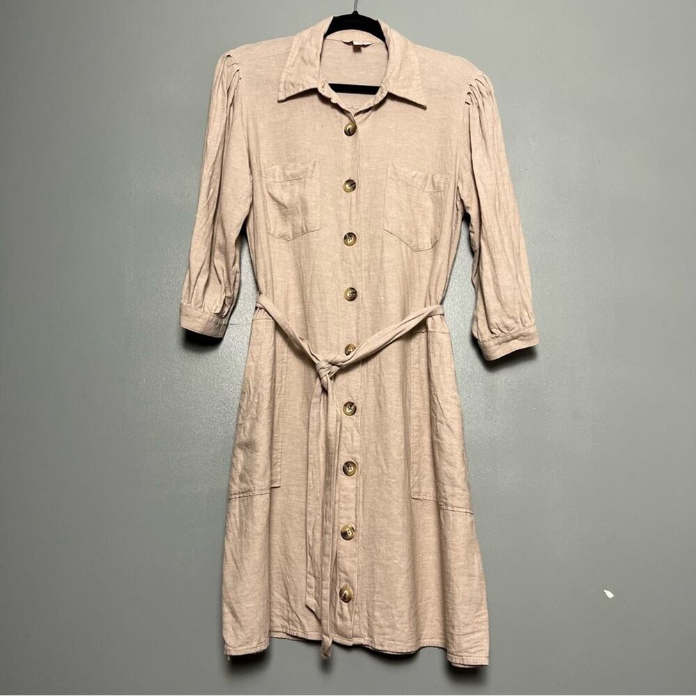 ESPRIT Linen Botton Front Utility Midi Dress Lightweight Khaki Women’s Size S